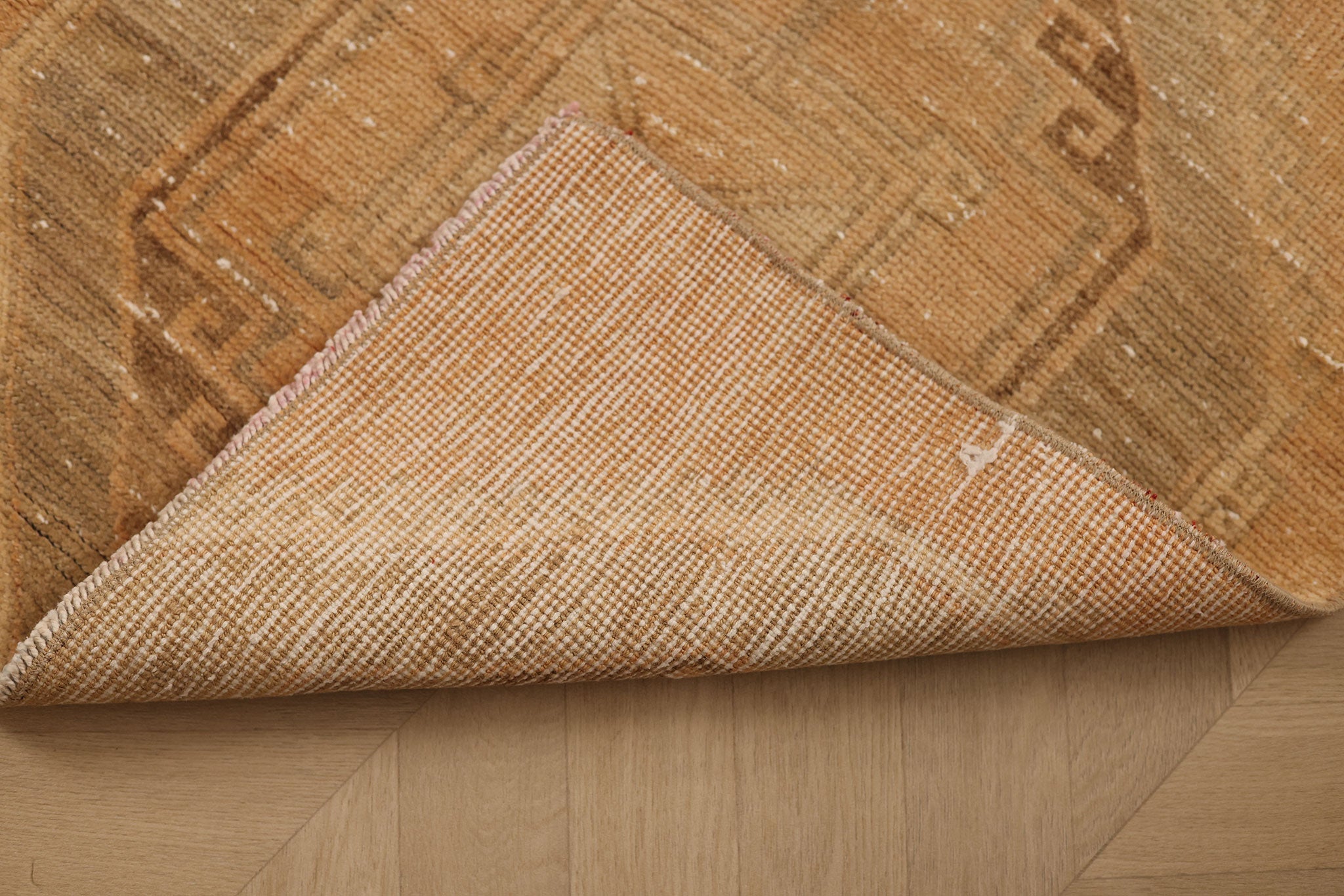 Vintage Malatya Turkish Runner Rug 2x4 ft — Orange & Beige Geometric
