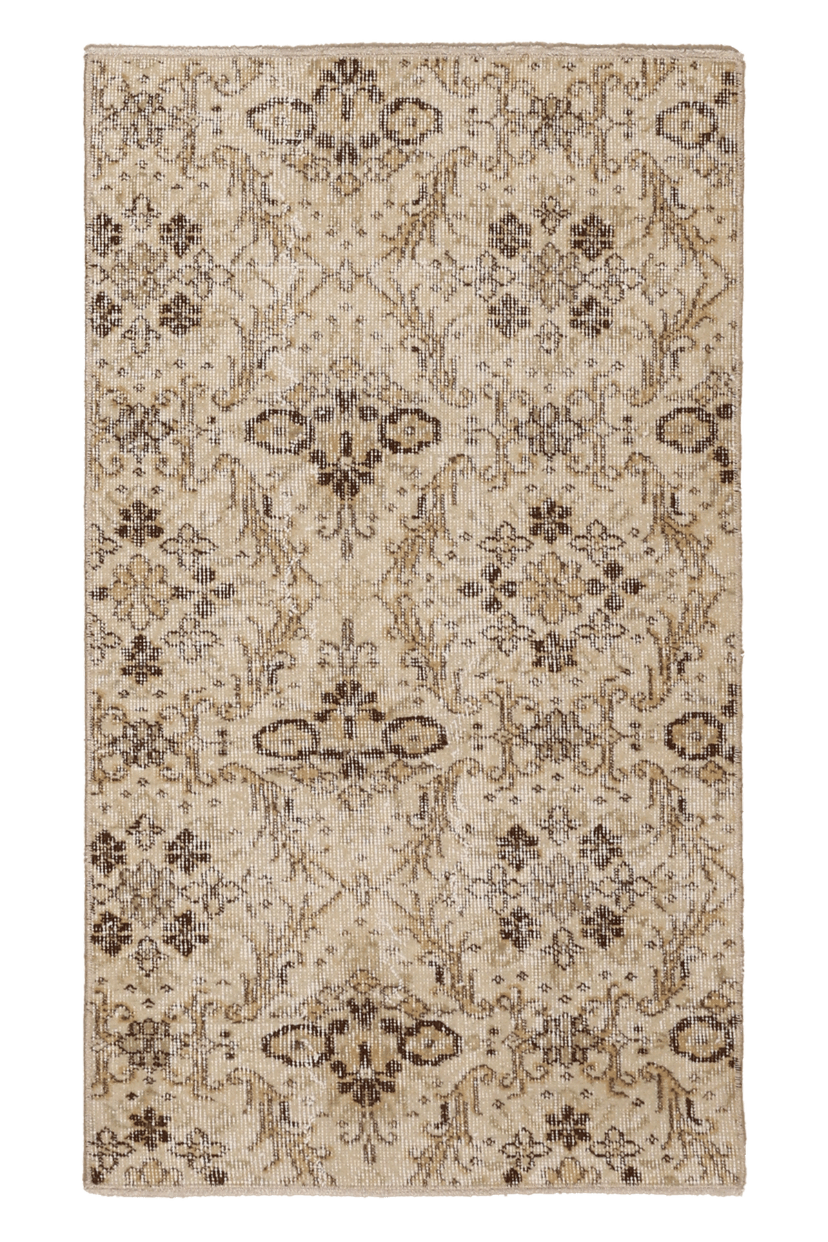 Vintage Isparta Turkish Runner Rug 2x4 ft — Beige & Brown Floral (No. 25203)