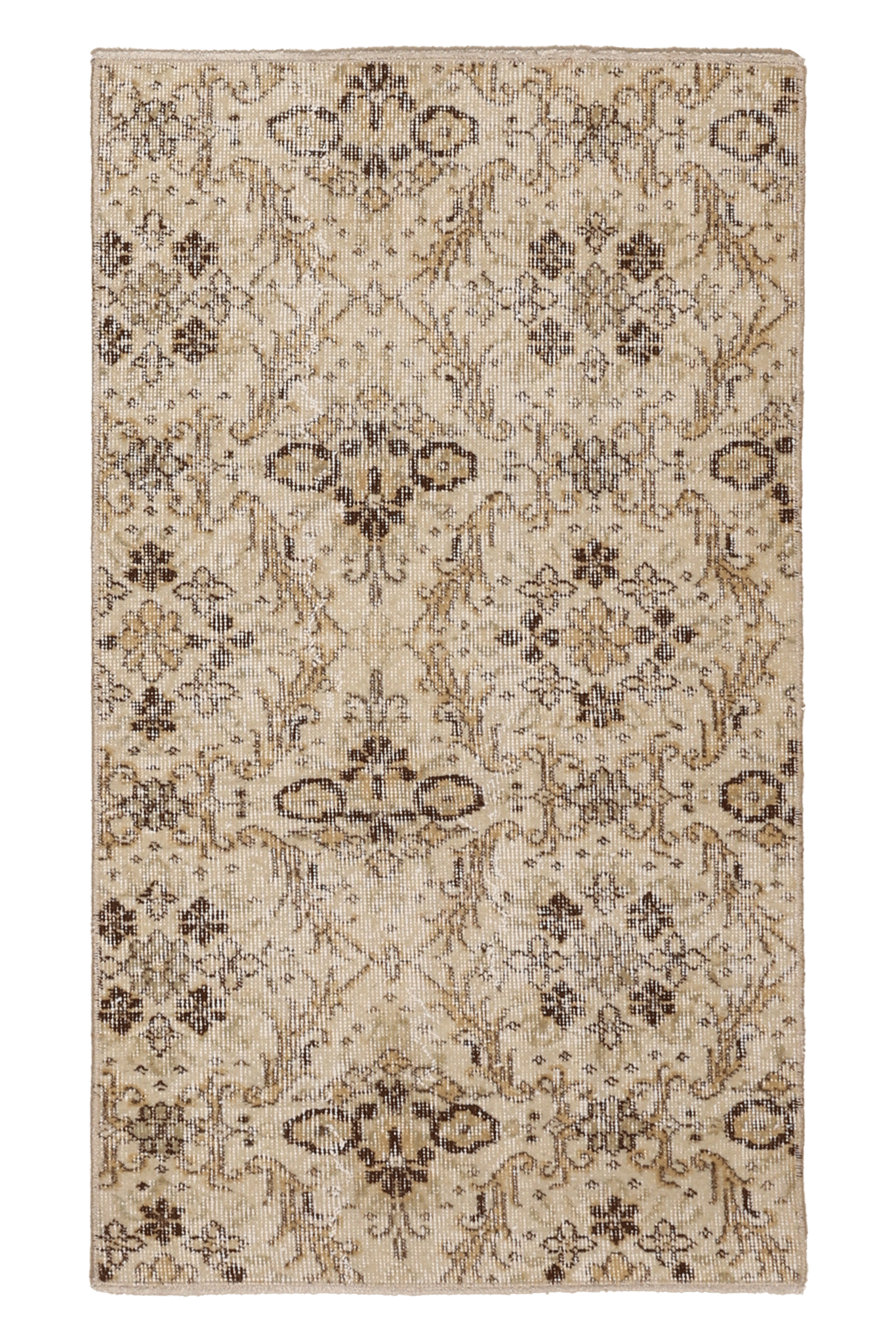 Vintage Isparta Turkish Runner Rug 2x4 ft — Beige & Brown Floral (No. 25203)