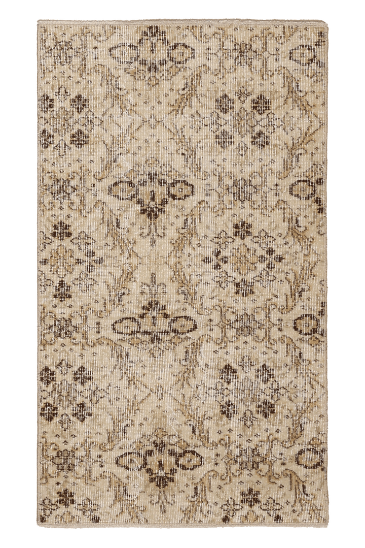 Vintage Isparta Turkish Runner Rug 2x4 ft — Beige & Brown Floral (No. 25203)