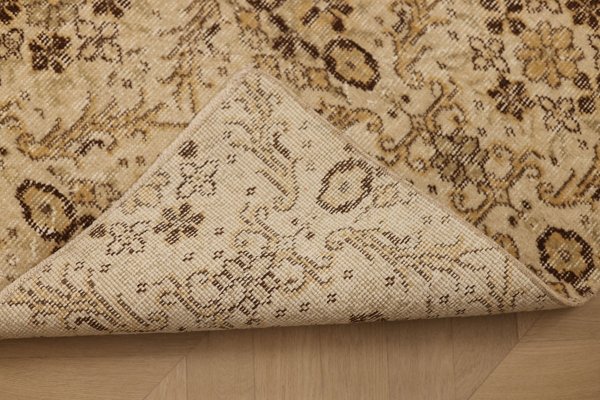 Vintage Isparta Turkish Runner Rug 2x4 ft — Beige & Brown Floral (No. 25203)