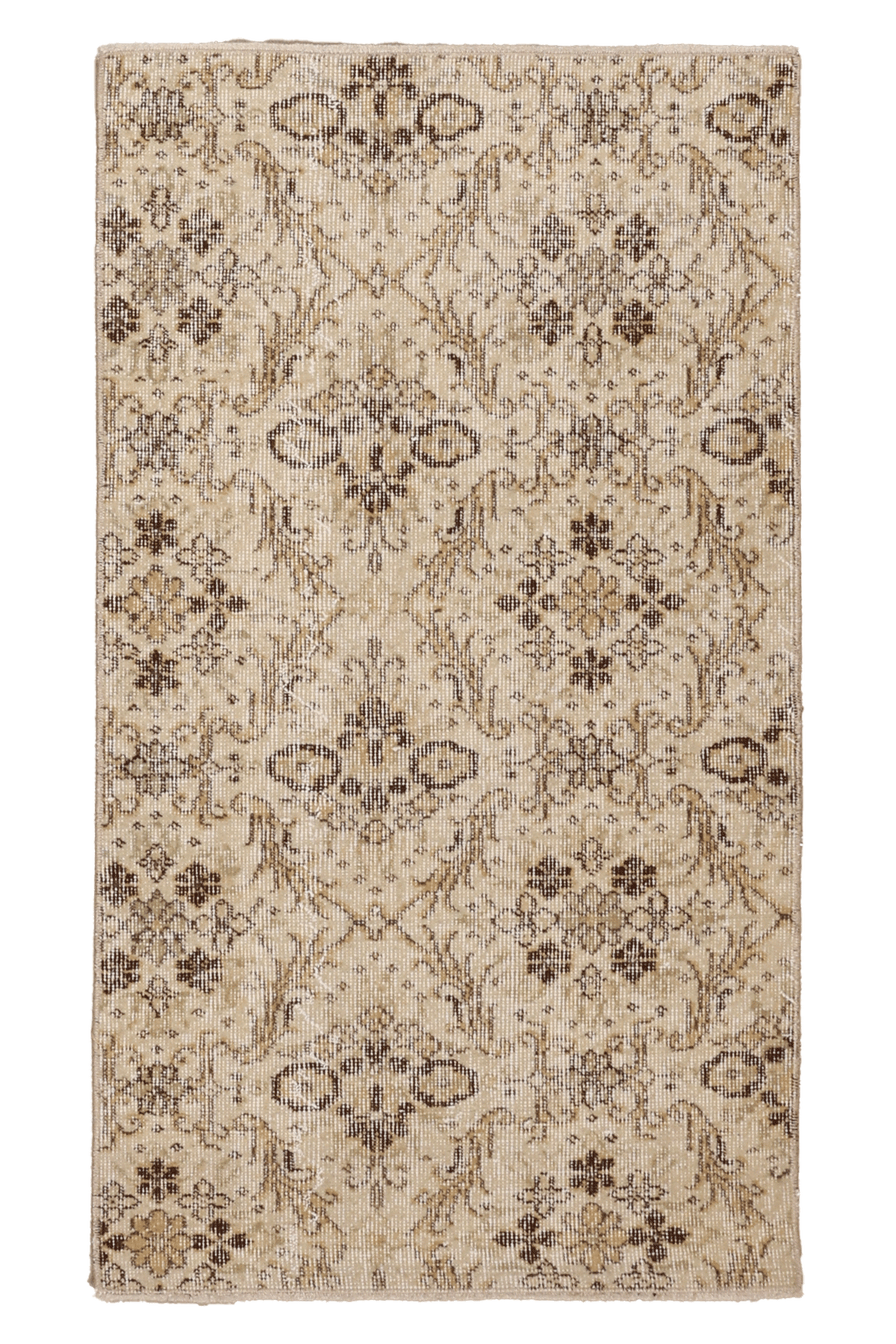 Vintage Isparta Turkish Runner Rug 2x4 ft — Beige & Brown Floral