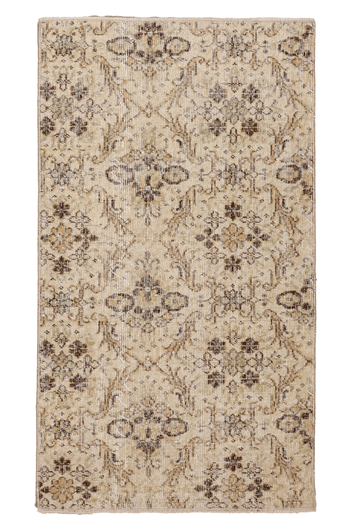 Vintage Isparta Turkish Runner Rug 2x4 ft — Beige & Brown Floral