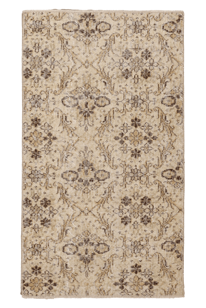 Vintage Isparta Turkish Runner Rug 2x4 ft — Beige & Brown Floral