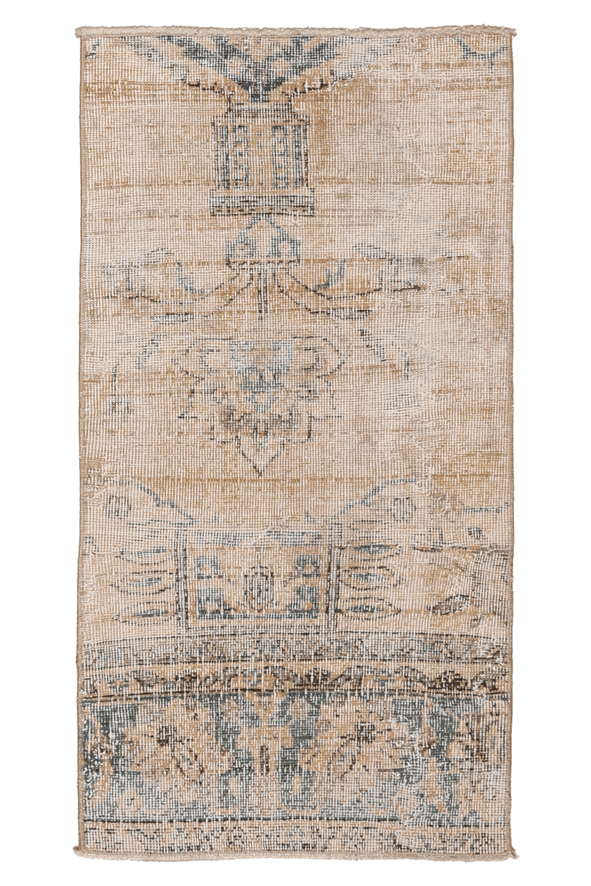 Vintage Isparta Turkish Doormat 2x3 ft — Beige & Blue Distressed
