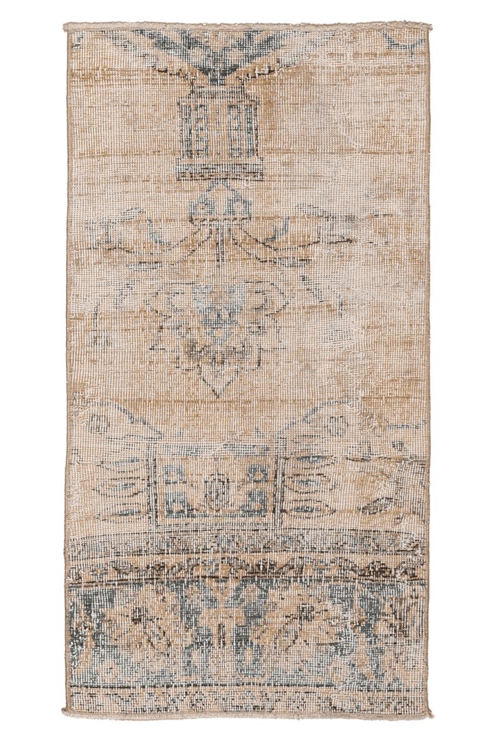 Vintage Isparta Turkish Doormat 2x3 ft — Beige & Blue Distressed