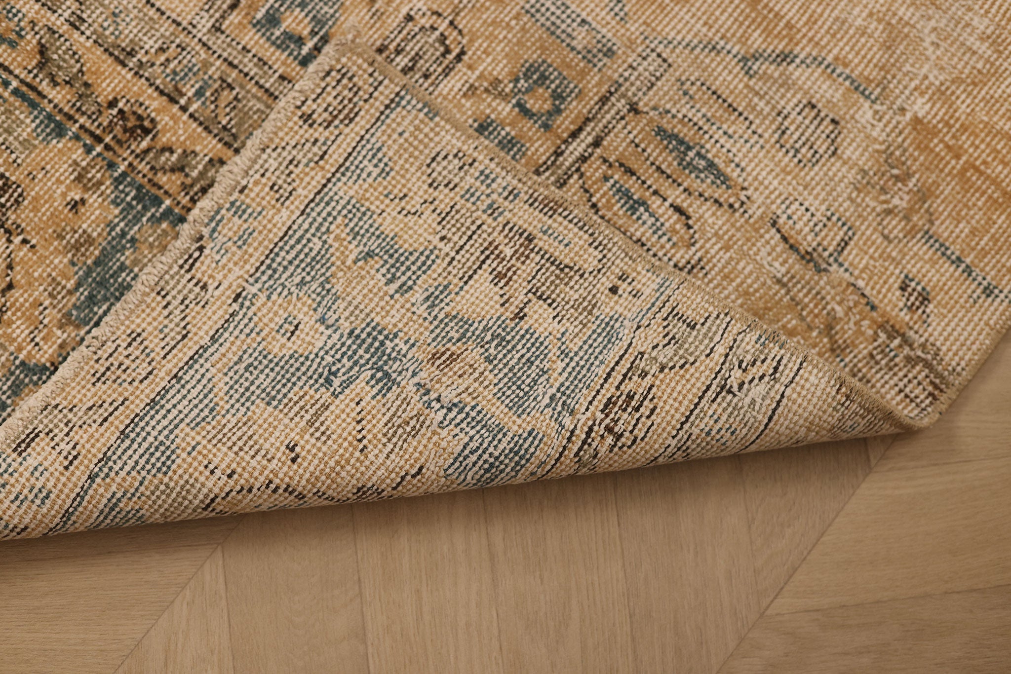 Vintage Isparta Turkish Doormat 2x3 ft — Beige & Blue Distressed