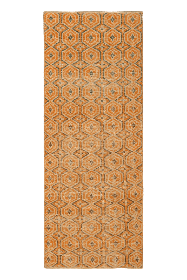 Vintage Manisa Turkish Runner Rug 2x6 ft — Orange & Beige Geometric