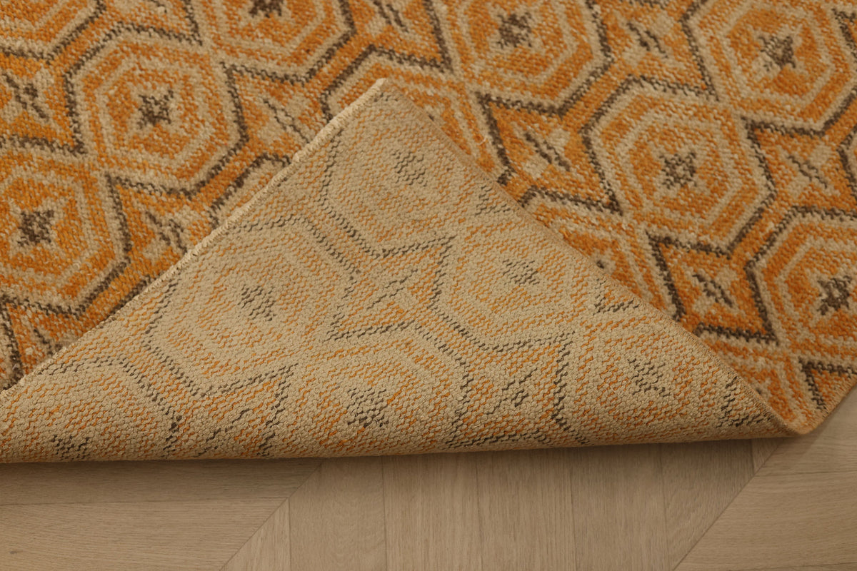 Vintage Manisa Turkish Runner Rug 2x6 ft — Orange & Beige Geometric