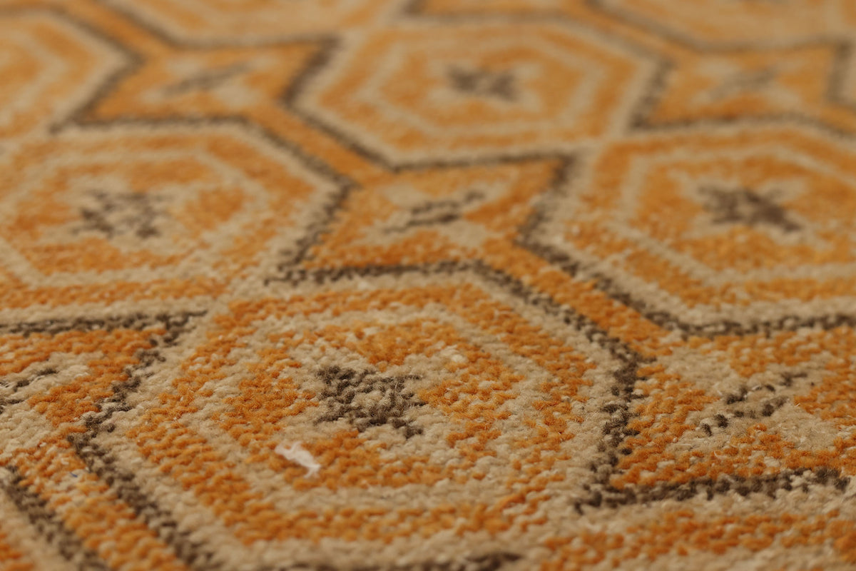 Vintage Manisa Turkish Runner Rug 2x6 ft — Orange & Beige Geometric