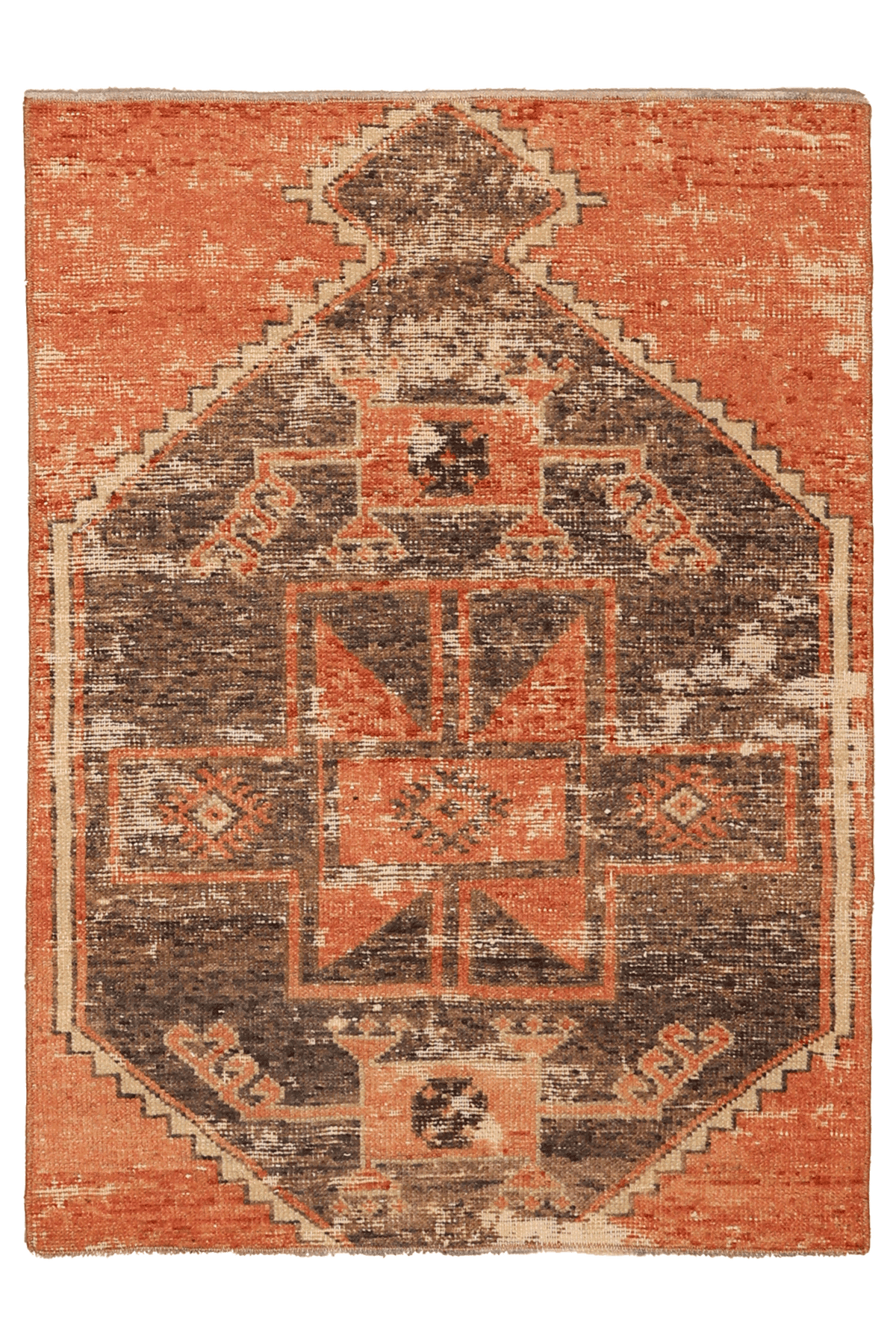 Vintage Malatya Turkish Doormat 2x4 ft — Orange & Brown Geometric