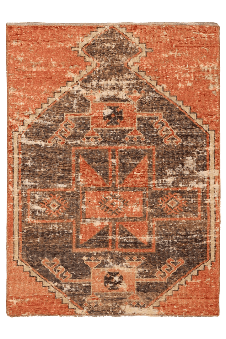Vintage Malatya Turkish Doormat 2x4 ft — Orange & Brown Geometric