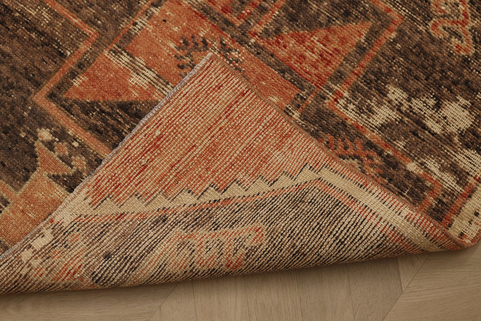 Vintage Malatya Turkish Doormat 2x4 ft — Orange & Brown Geometric