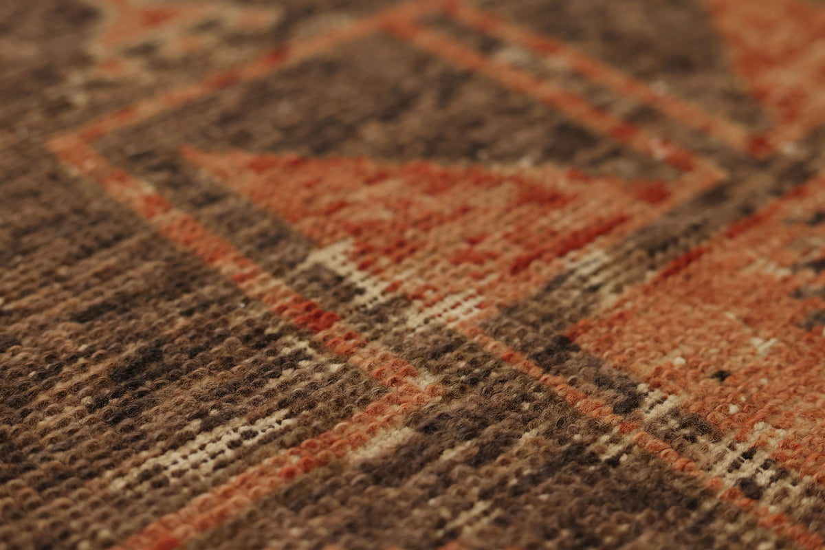 Vintage Malatya Turkish Doormat 2x4 ft — Orange & Brown Geometric