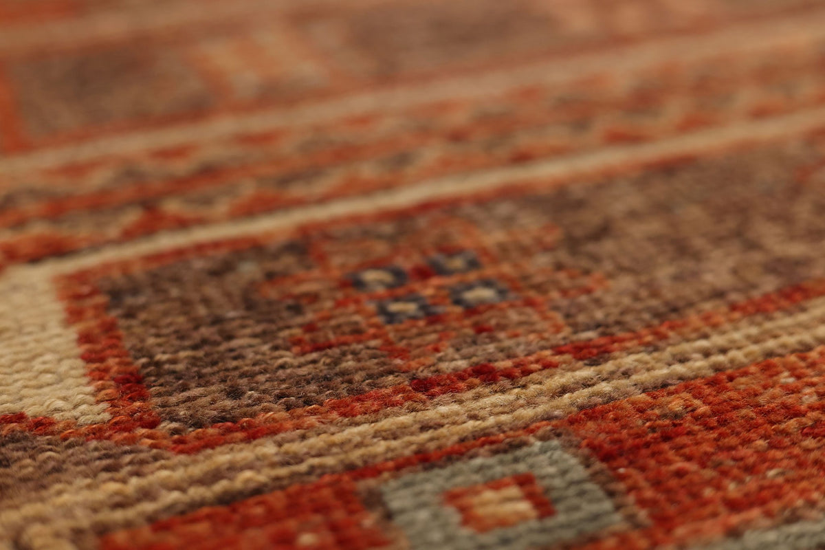Vintage Malatya Turkish Area Rug 2x5 ft — Red & Brown Geometric