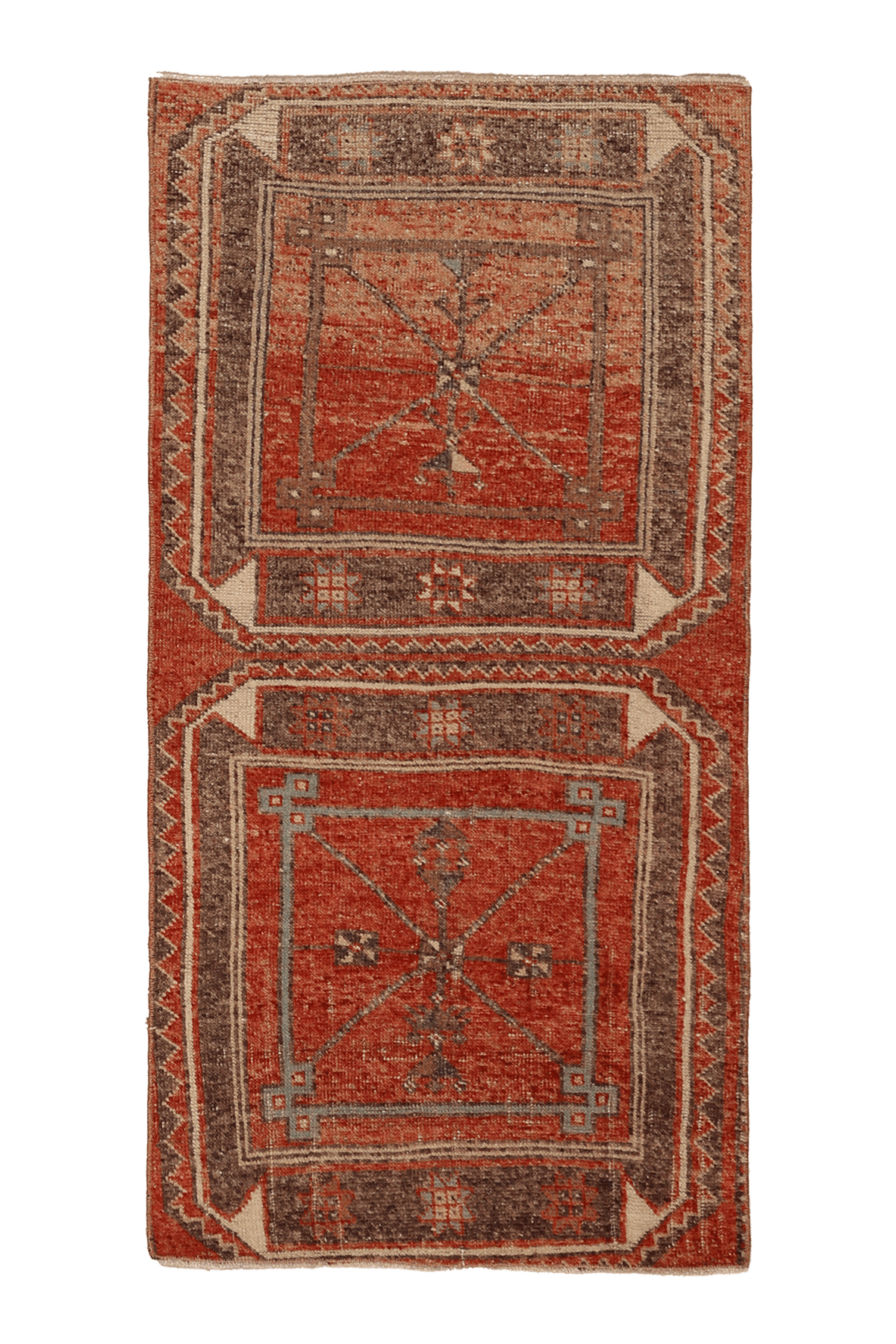 Vintage Malatya Turkish Area Rug 2x5 ft — Red & Brown Geometric