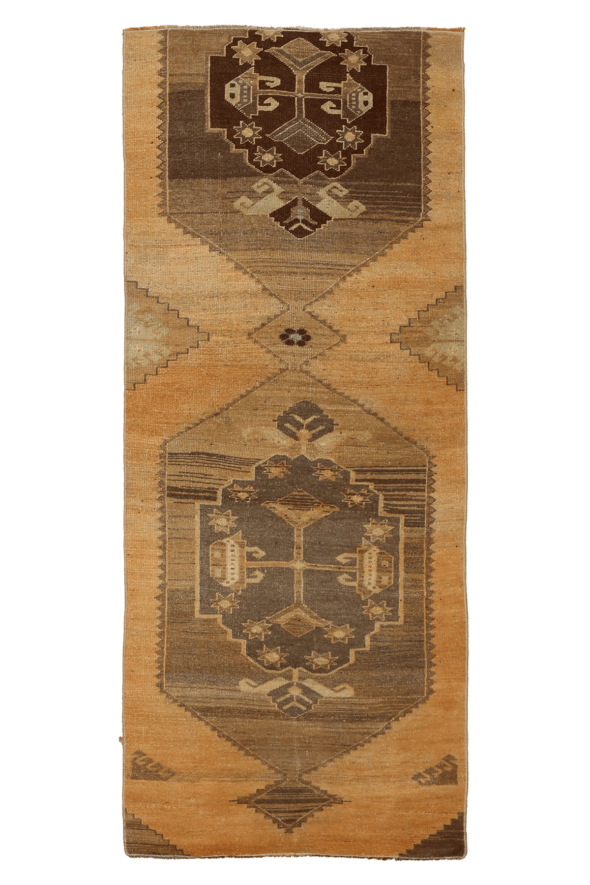 Vintage Malatya Turkish Runner Rug 2x6 ft — Beige & Brown Geometric (No. 25240)