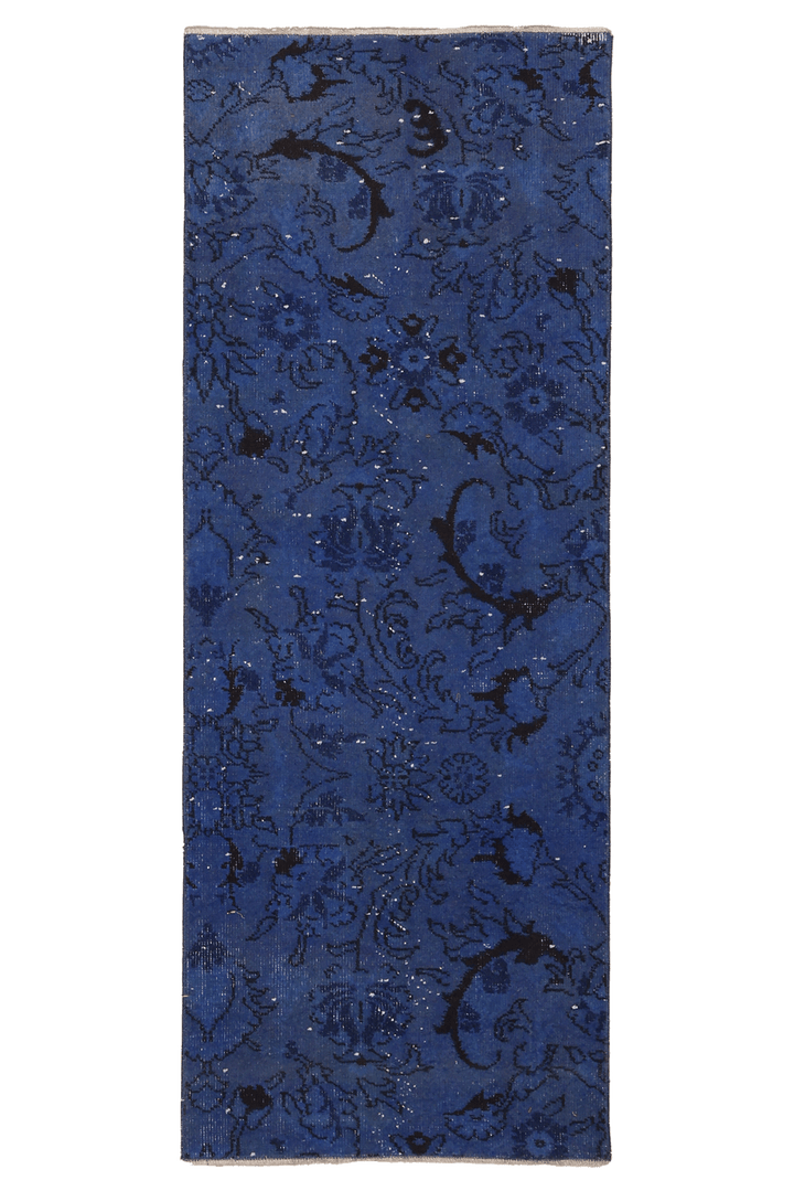 Vintage Isparta Turkish Runner Rug 2x5 ft — Blue Overdyed