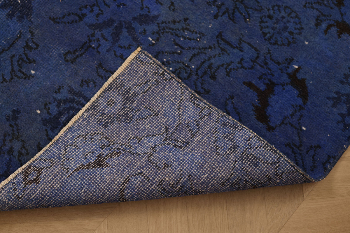 Vintage Isparta Turkish Runner Rug 2x5 ft — Blue Overdyed