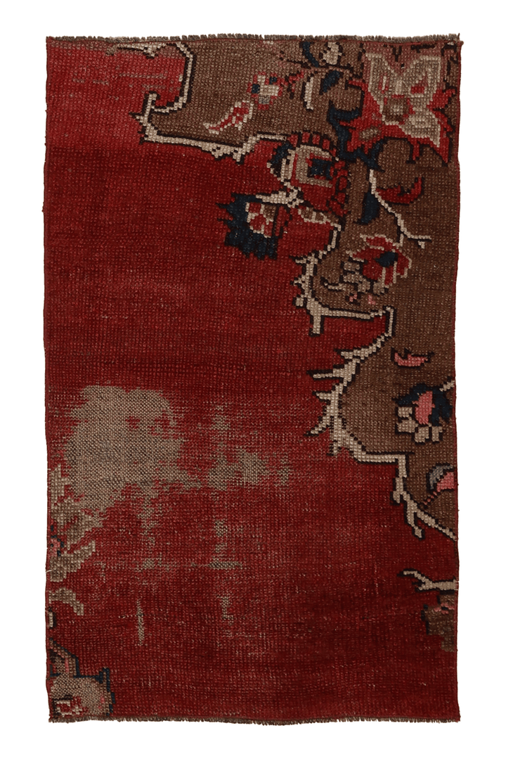 Vintage Kars Turkish Doormat 2x3 ft — Red & Brown Distressed