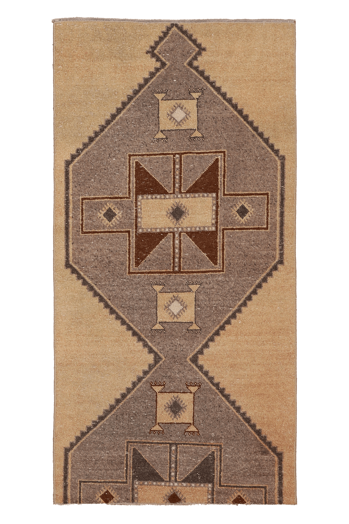 Vintage Malatya Turkish Runner Rug 3x6 ft — Beige & Brown Geometric