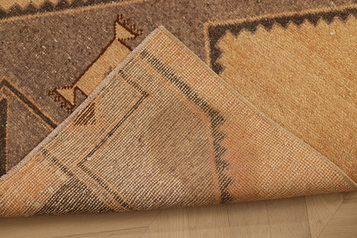 Vintage Malatya Turkish Runner Rug 3x6 ft — Beige & Brown Geometric