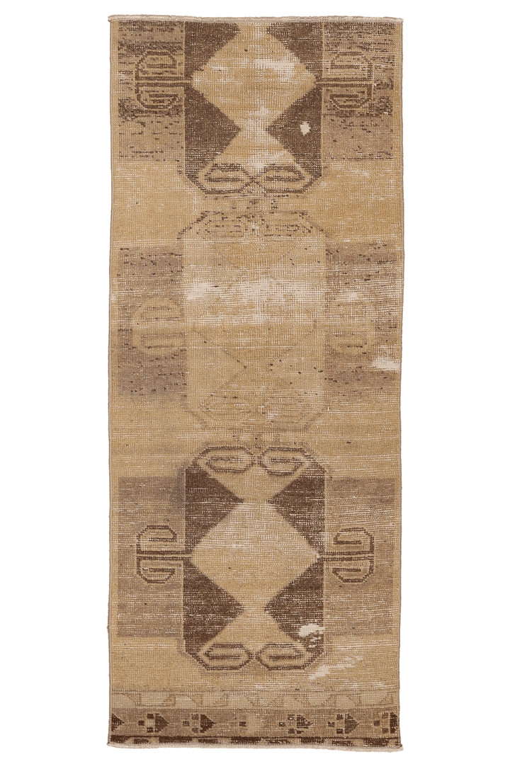 Vintage Malatya Turkish Runner Rug 2x6 ft — Beige & Brown Geometric
