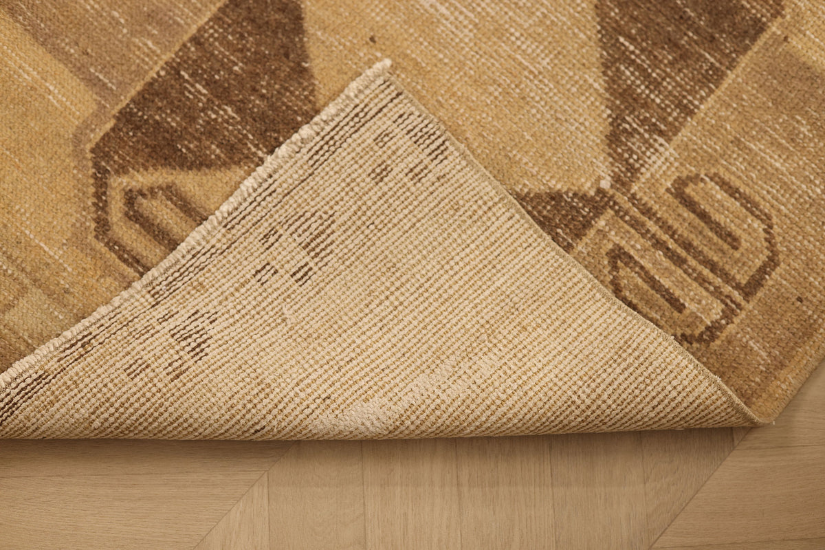 Vintage Malatya Turkish Runner Rug 2x6 ft — Beige & Brown Geometric