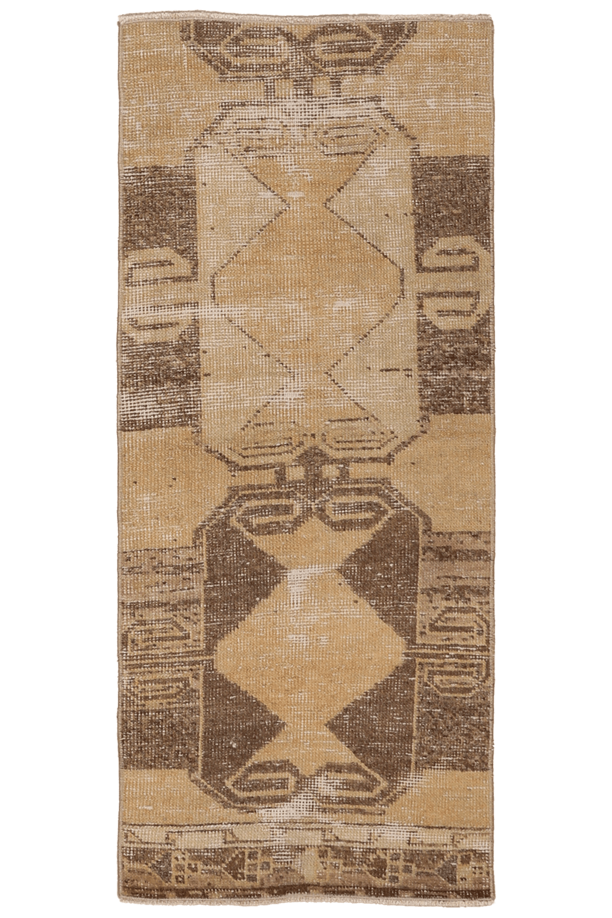 Vintage Malatya Turkish Runner Rug 2x4 ft — Beige & Brown Geometric