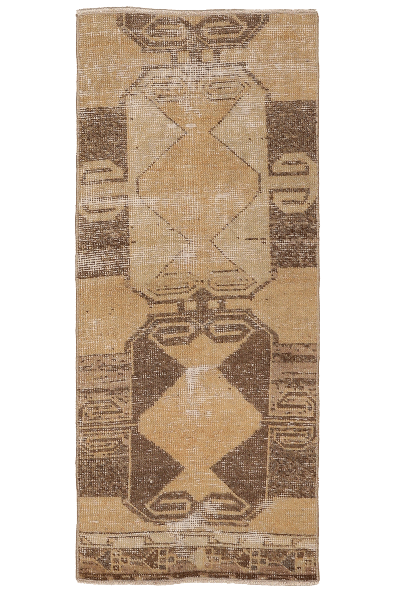 Vintage Malatya Turkish Runner Rug 2x4 ft — Beige & Brown Geometric
