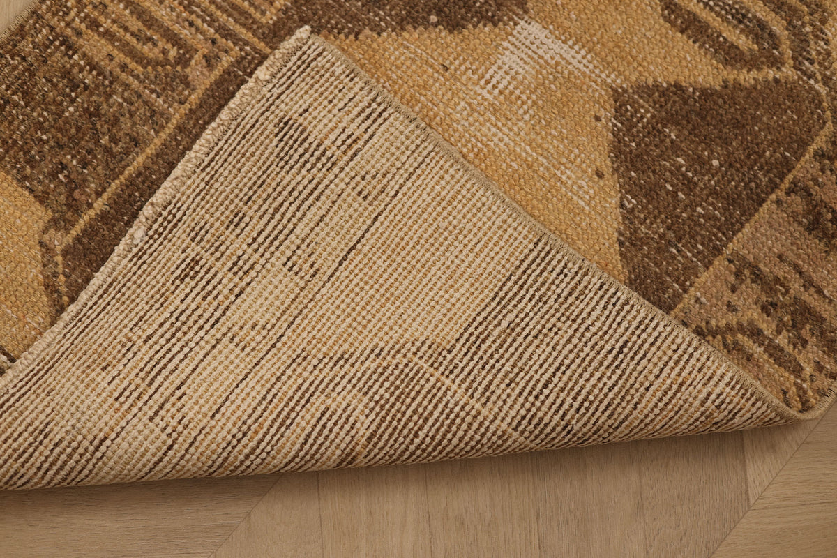 Vintage Malatya Turkish Runner Rug 2x4 ft — Beige & Brown Geometric