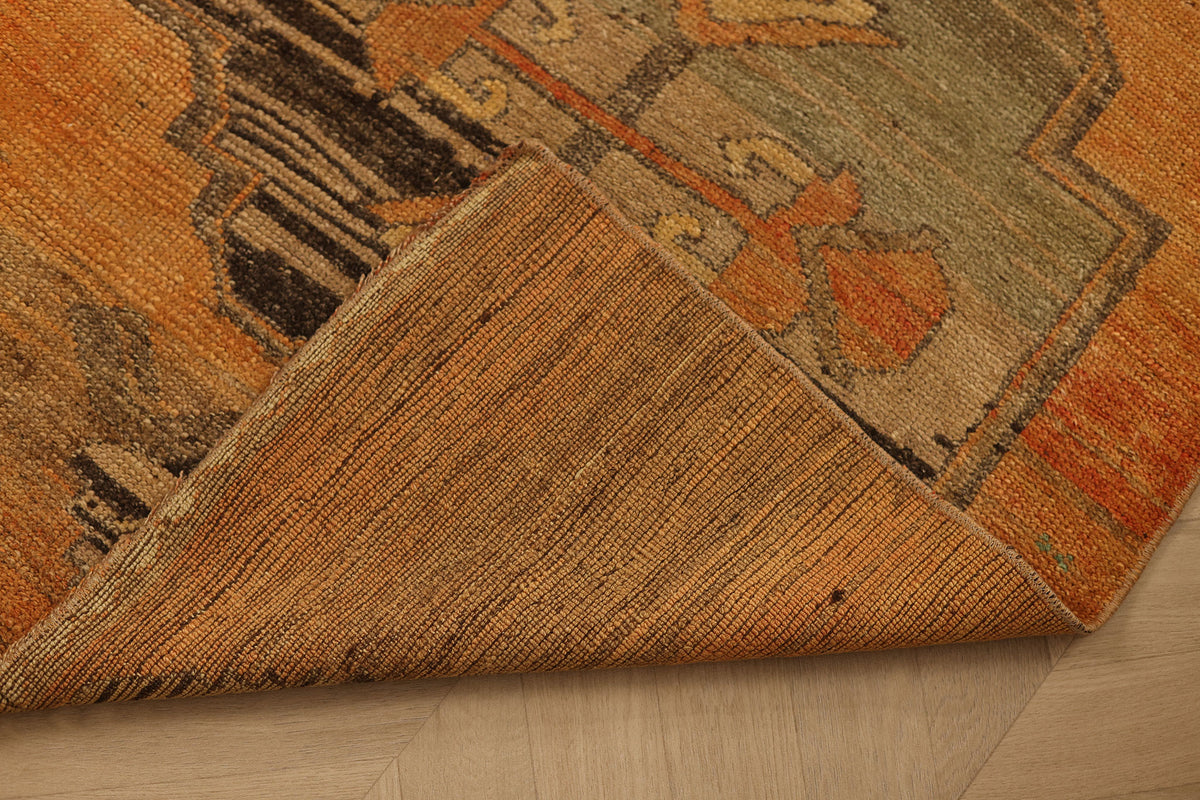 Vintage Sivas Turkish Runner Rug 2x9 ft — Orange & Gray Geometric