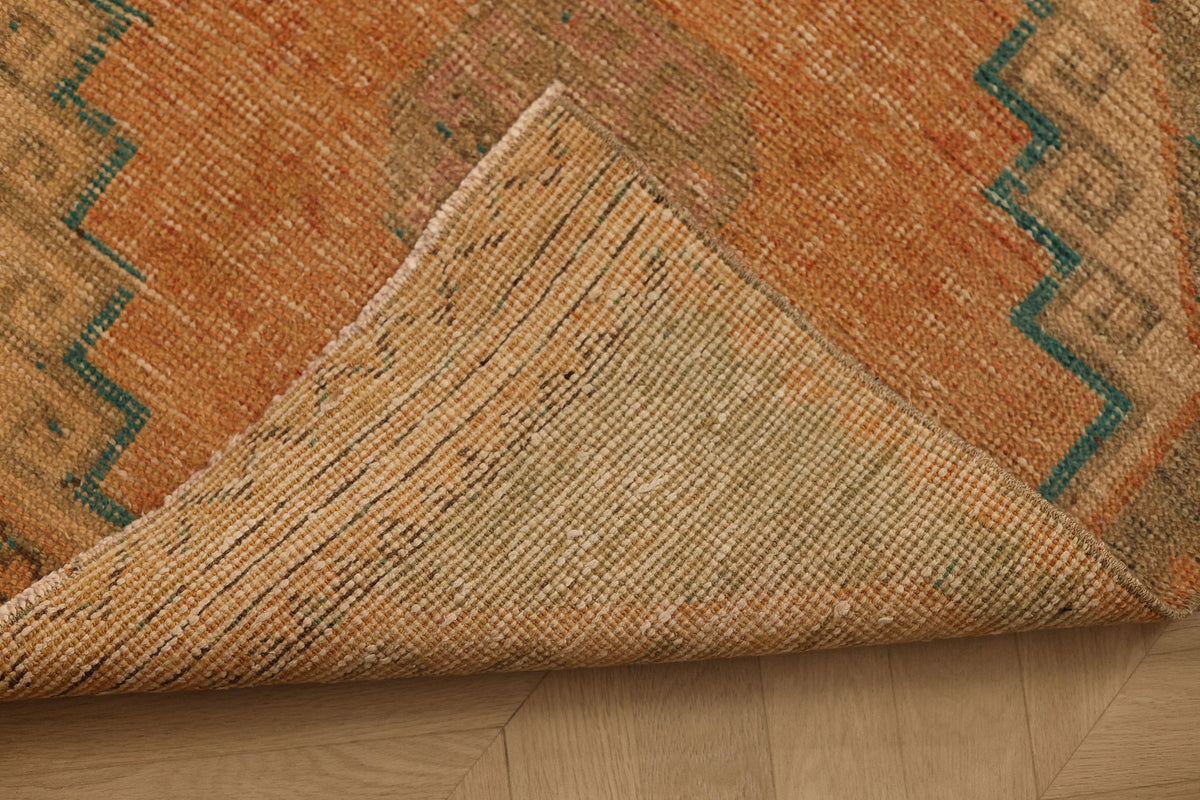 Vintage Malatya Turkish Runner Rug 2x11 ft — Orange & Brown Geometric (No. 25328)