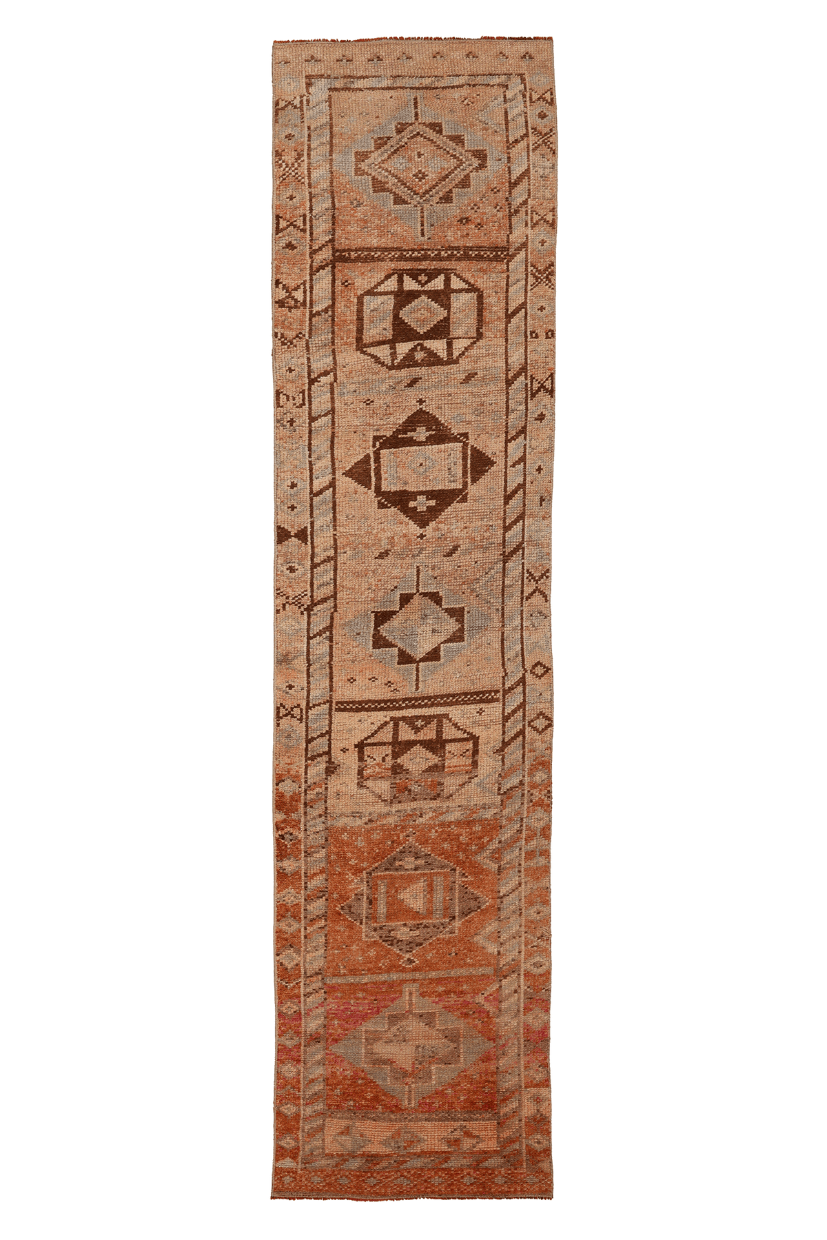 Vintage Malatya Turkish Runner Rug 2x11 ft — Orange & Brown Geometric (No. 25343)