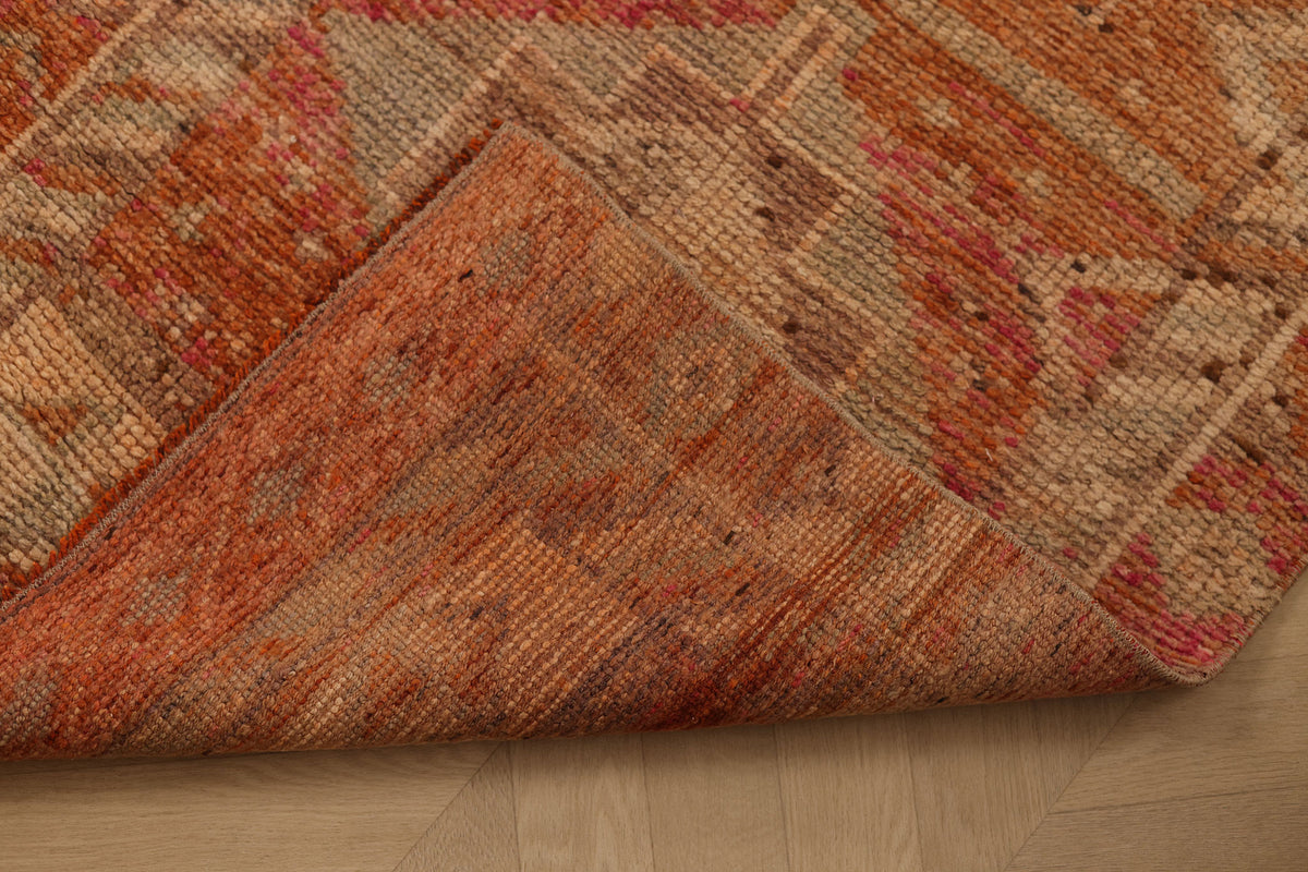 Vintage Malatya Turkish Runner Rug 2x11 ft — Orange & Brown Geometric (No. 25343)