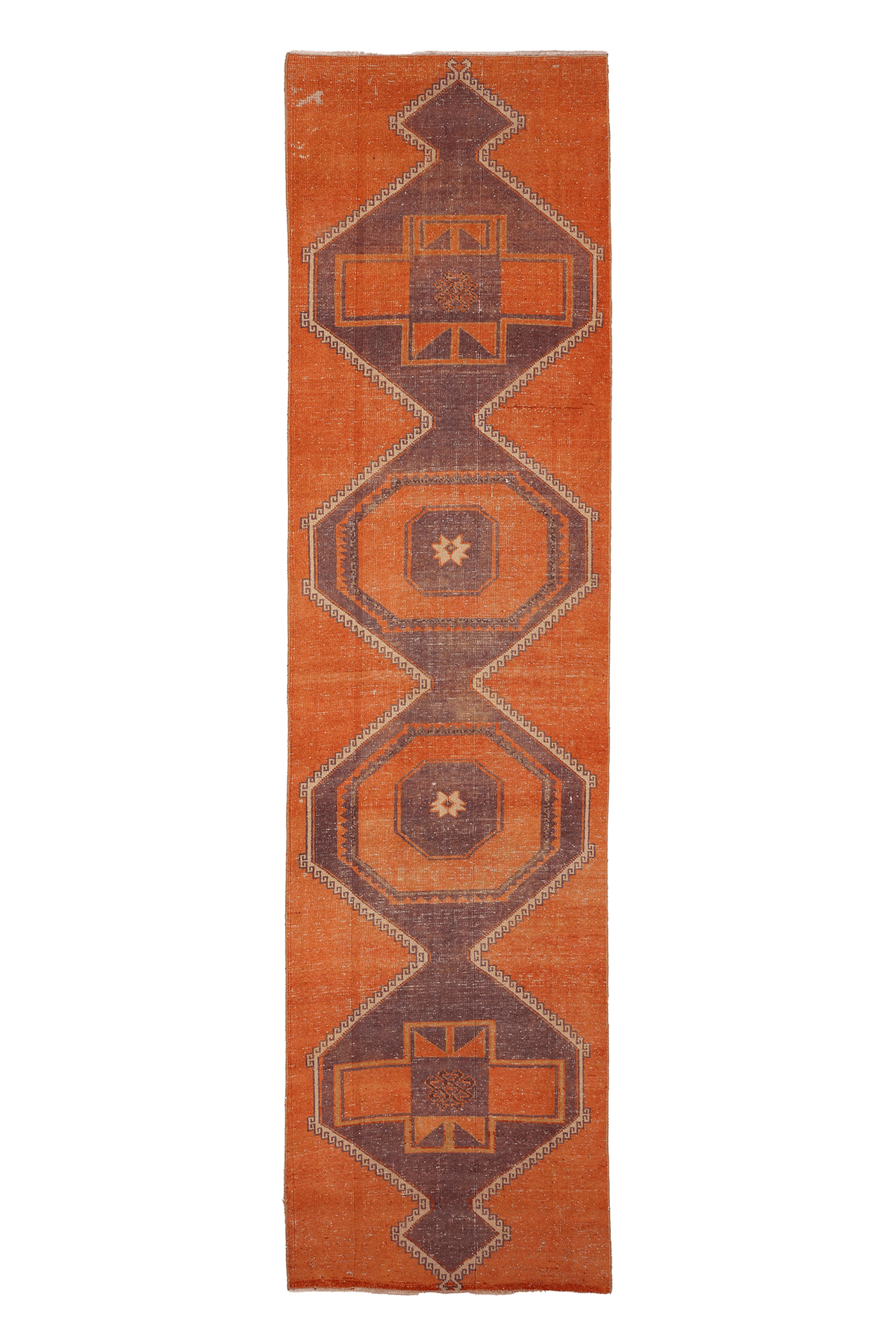 Vintage Malatya Turkish Runner Rug 2x11 ft — Orange & Brown Geometric (No. 25359)