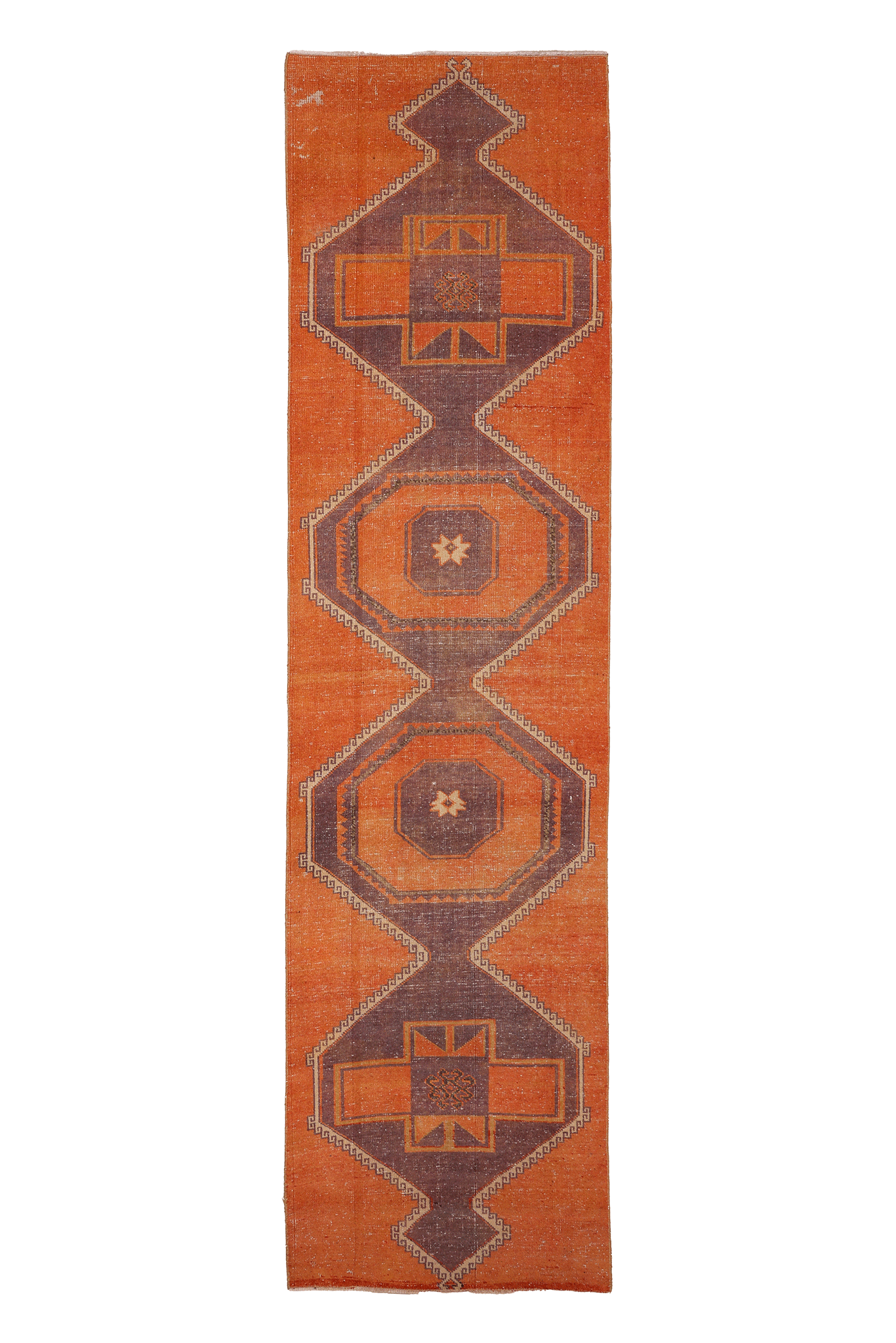 Vintage Malatya Turkish Runner Rug 2x11 ft — Orange & Brown Geometric (No. 25359)