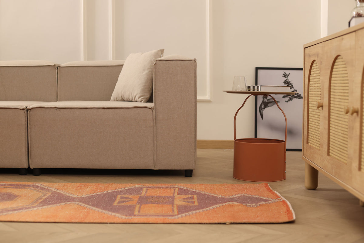 Vintage Malatya Turkish Runner Rug 2x11 ft — Orange & Brown Geometric (No. 25359)