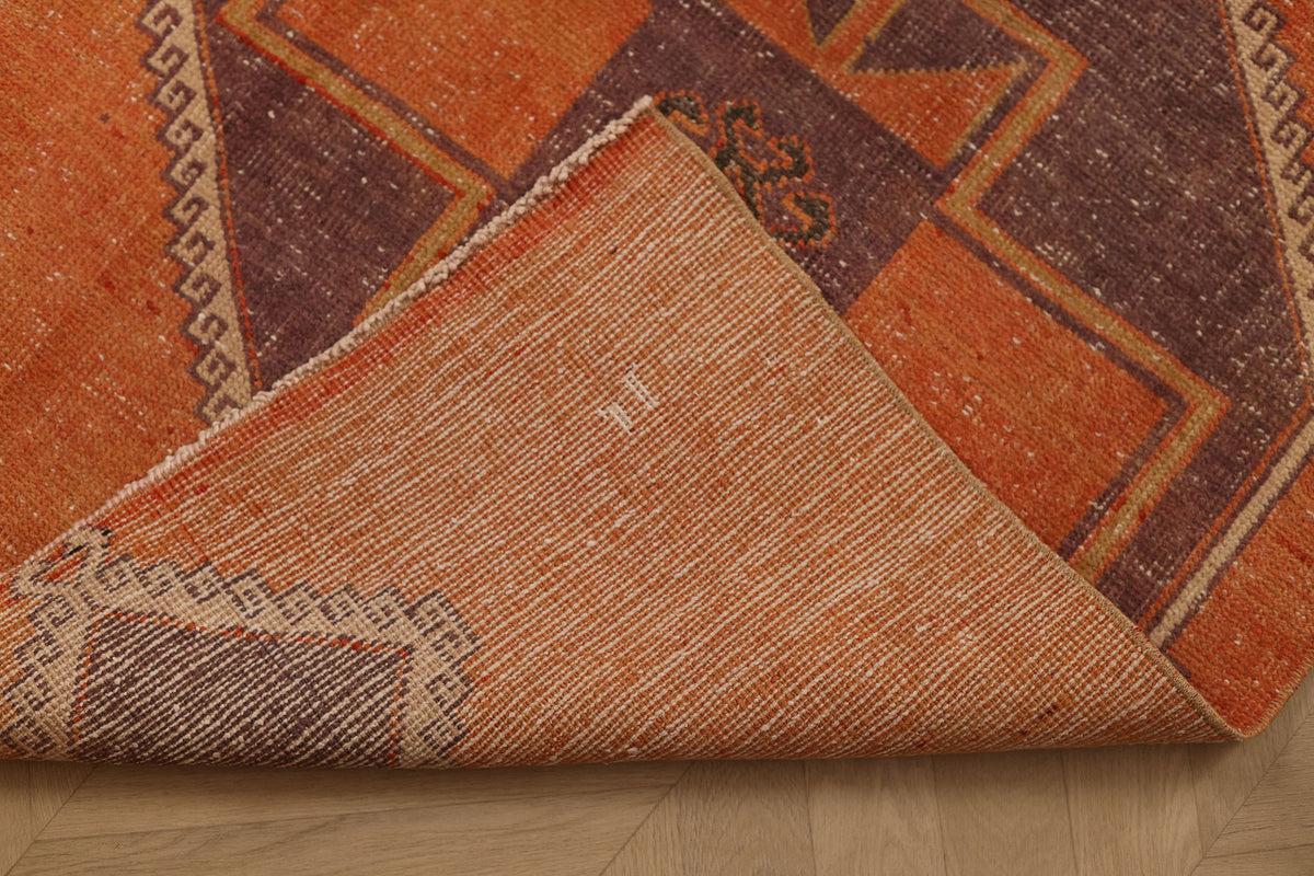 Vintage Malatya Turkish Runner Rug 2x11 ft — Orange & Brown Geometric (No. 25359)