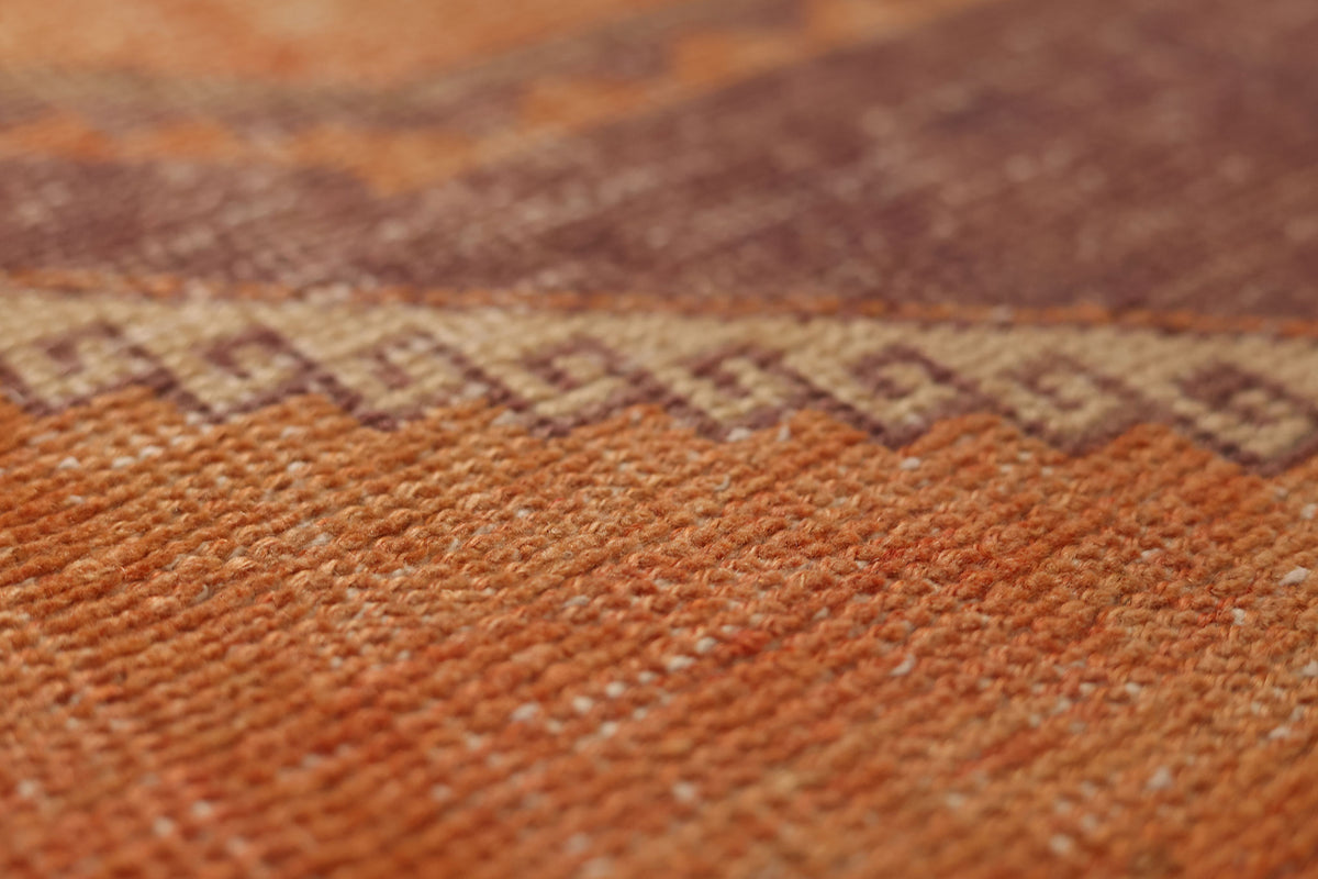 Vintage Malatya Turkish Runner Rug 2x11 ft — Orange & Brown Geometric (No. 25359)