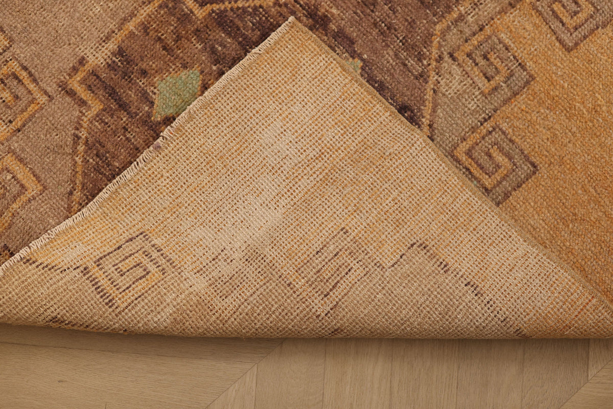 Vintage Malatya Turkish Runner Rug 2x11 ft — Beige & Brown Geometric (No. 25362)