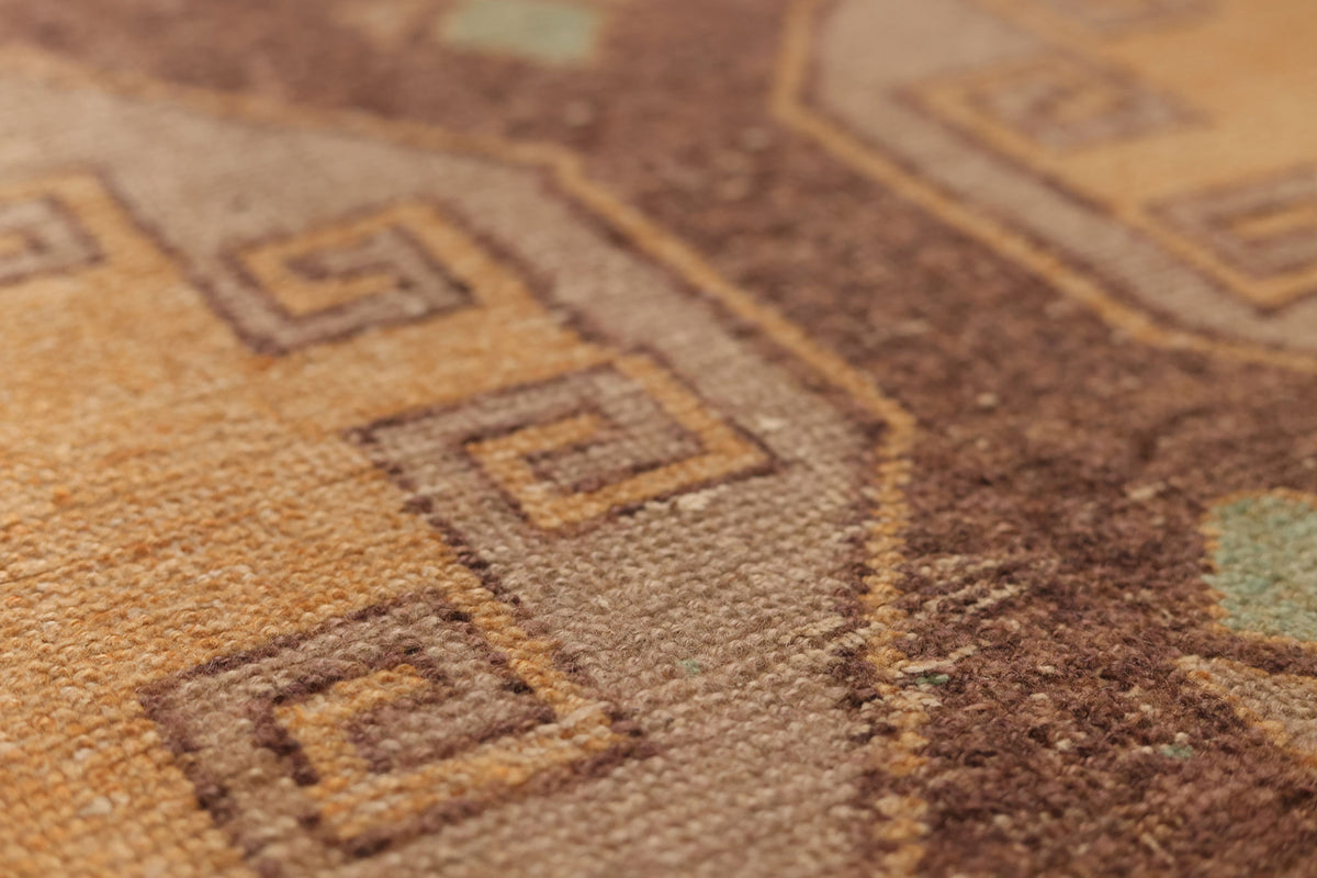 Vintage Malatya Turkish Runner Rug 2x11 ft — Beige & Brown Geometric (No. 25362)