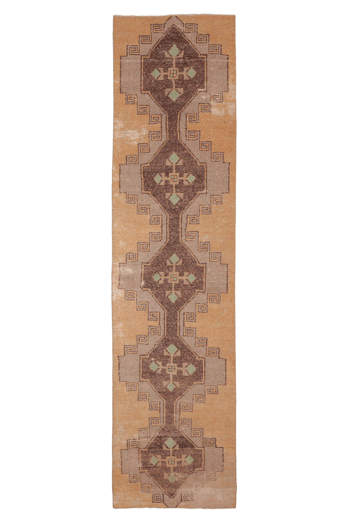 Vintage Malatya Turkish Runner Rug 2x11 ft — Beige & Brown Geometric (No. 25362)