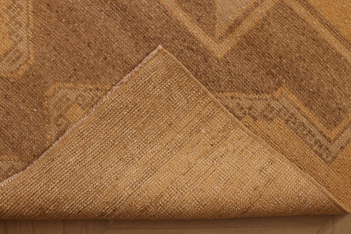 Vintage Malatya Turkish Runner Rug 3x12 ft — Beige & Brown Geometric