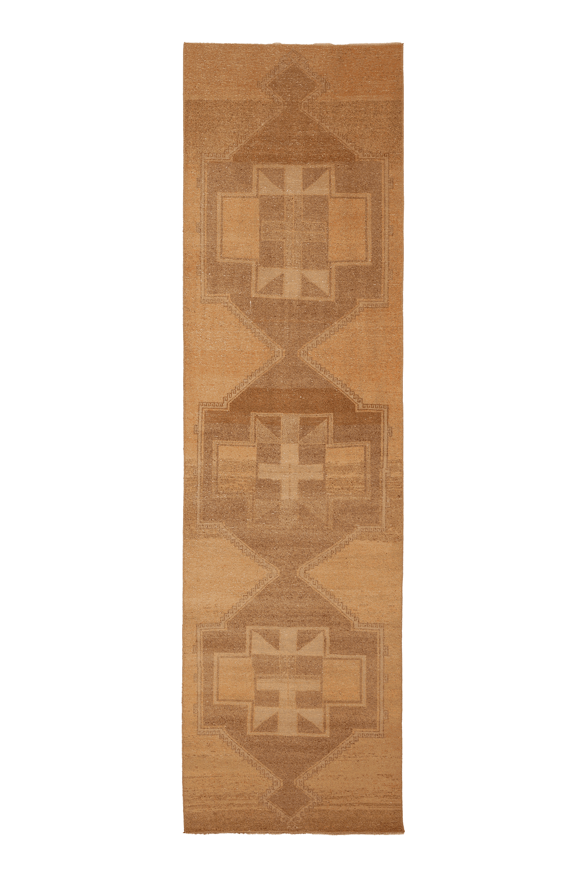 Vintage Malatya Turkish Runner Rug 3x12 ft — Beige & Brown Geometric