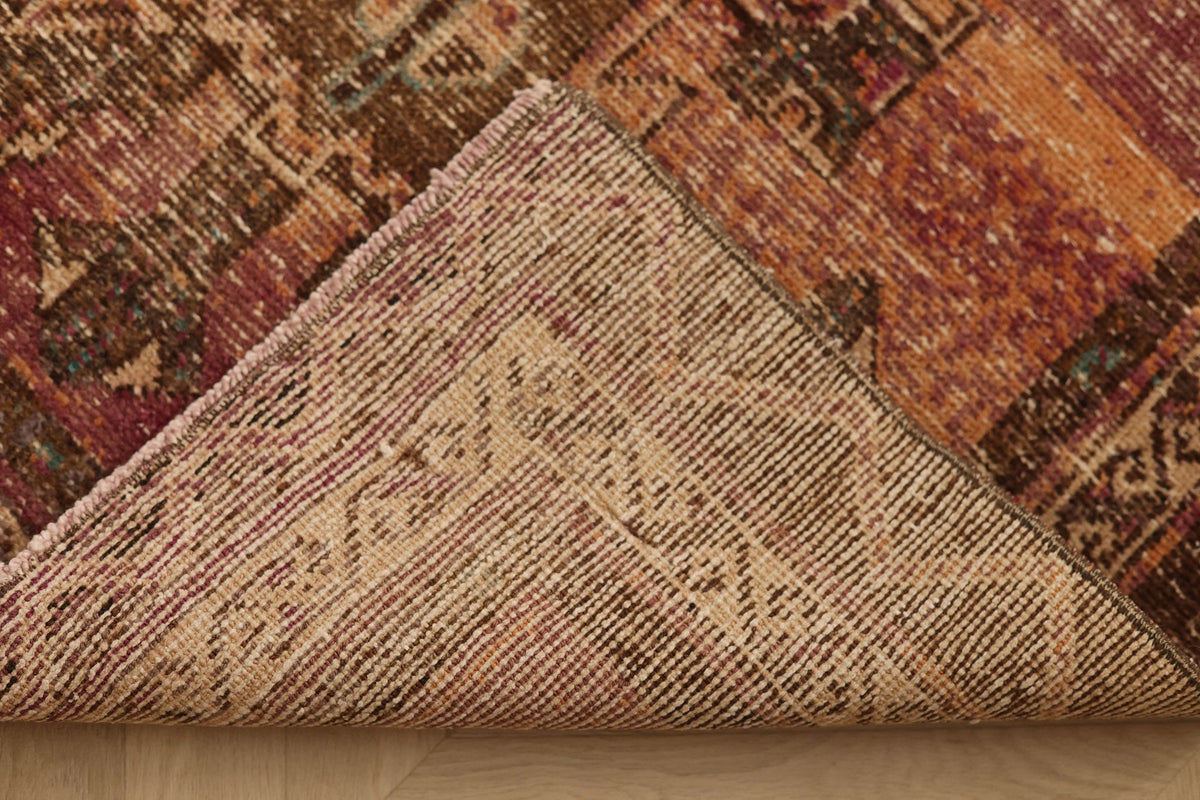 Vintage Malatya Turkish Runner Rug 3x10 ft — Orange & Brown Geometric