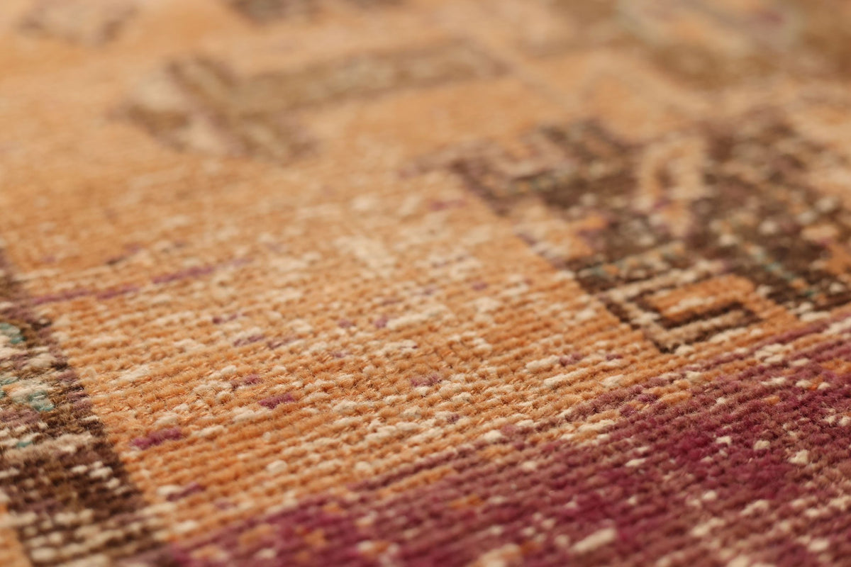 Vintage Malatya Turkish Runner Rug 3x10 ft — Orange & Brown Geometric