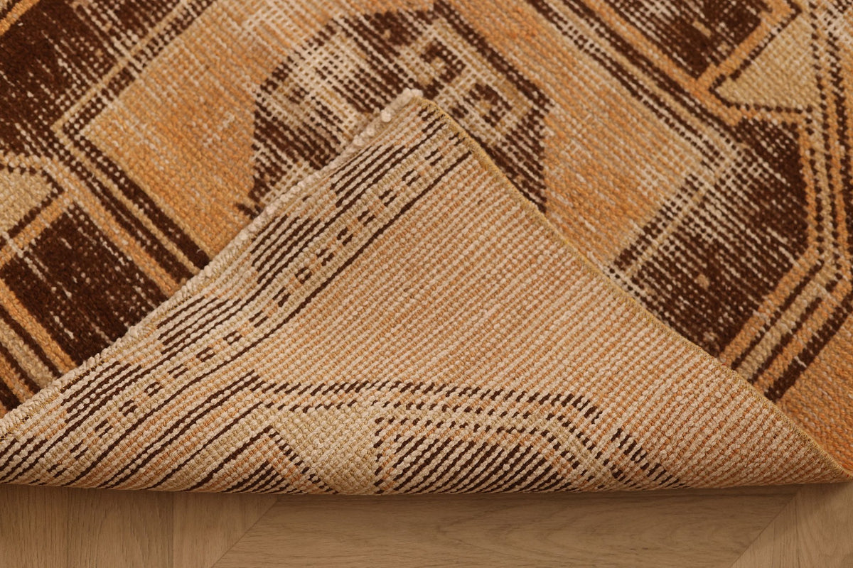 Vintage Malatya Turkish Runner Rug 3x11 ft — Orange & Brown Geometric