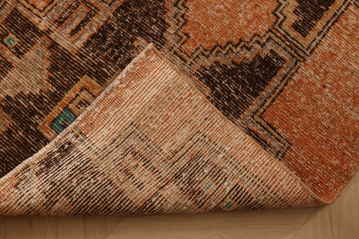 Vintage Malatya Turkish Runner Rug 3x11 ft — Orange & Brown Southwestern