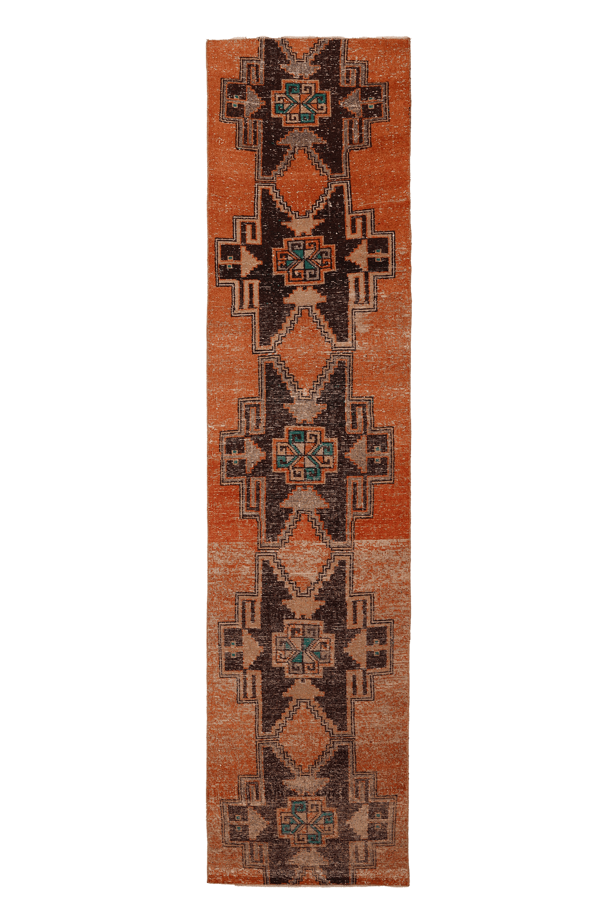 Vintage Malatya Turkish Runner Rug 3x11 ft — Orange & Brown Southwestern
